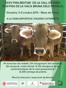 Fira del bestiar de la vall de ribes i fira de la vaca bruna del pirineu cartell 2019
